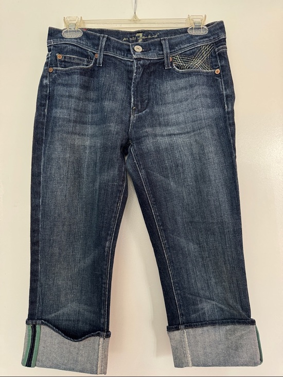 7 For All Mankind Denim - 7 For All Mankind Dark Blue Cuffed Cropped Jeans